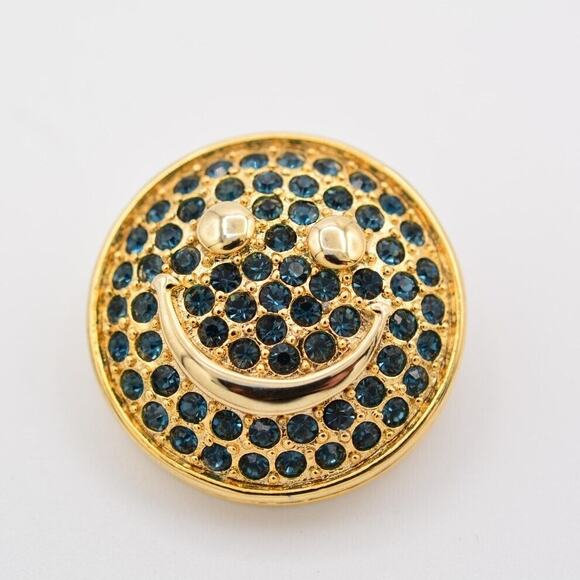 Givenchy Vintage Happy Face Pin Brooch Blue Rhinestone Crystal Signed BinAP - Picture 1 of 12